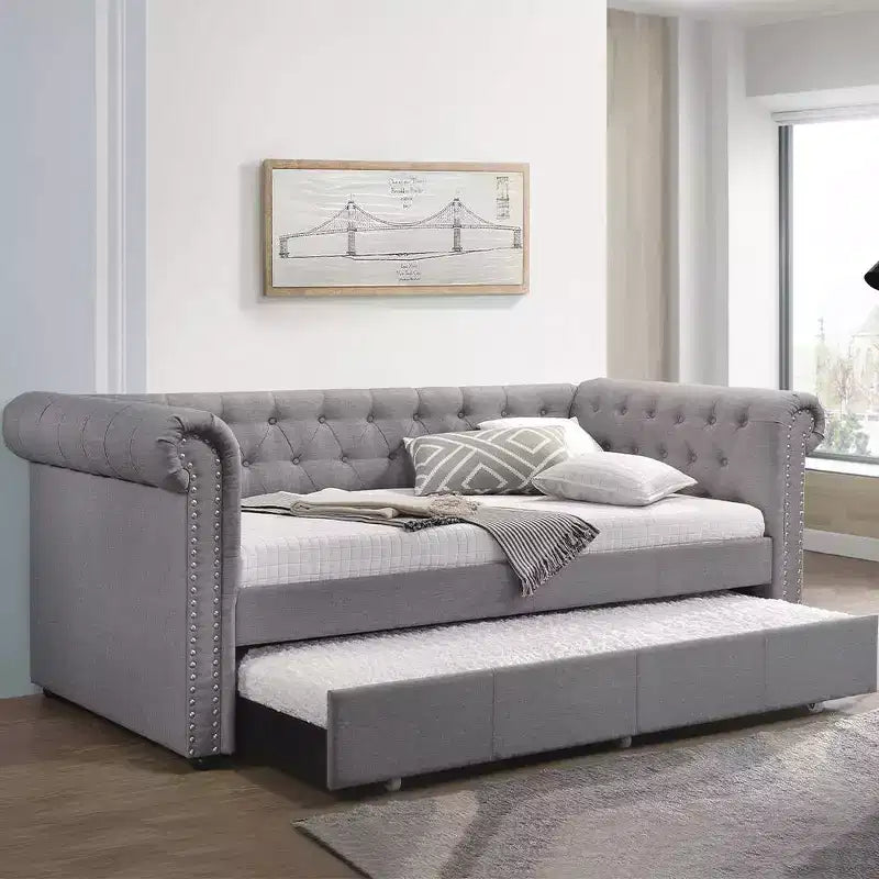 Divano Letto Full DayBed Justice in Tessuto Grigio Fumo - Acme Furniture