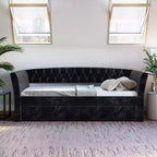 Divano Letto in Velluto Gemellato Twin Opal con Rotelle Nero - Eco Dream: Struttura Estraibile, Design Trapuntato