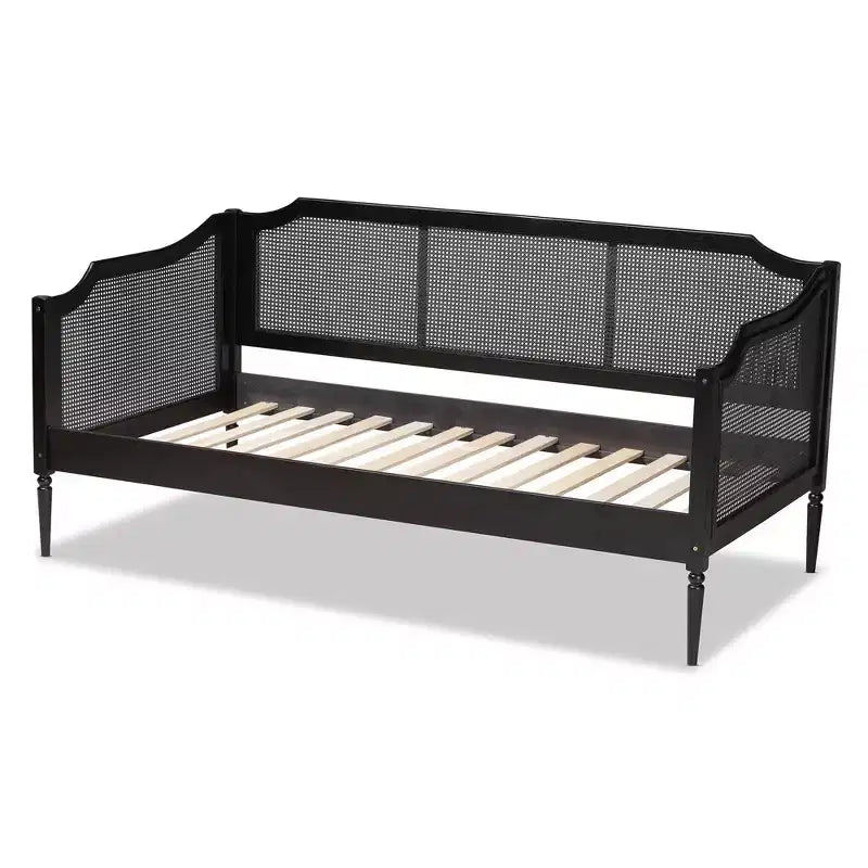 Daybed doppio Hancock Wood & Synthetic Rattan Charcoal - Baxton Studio: Struttura, senza letto estraibile