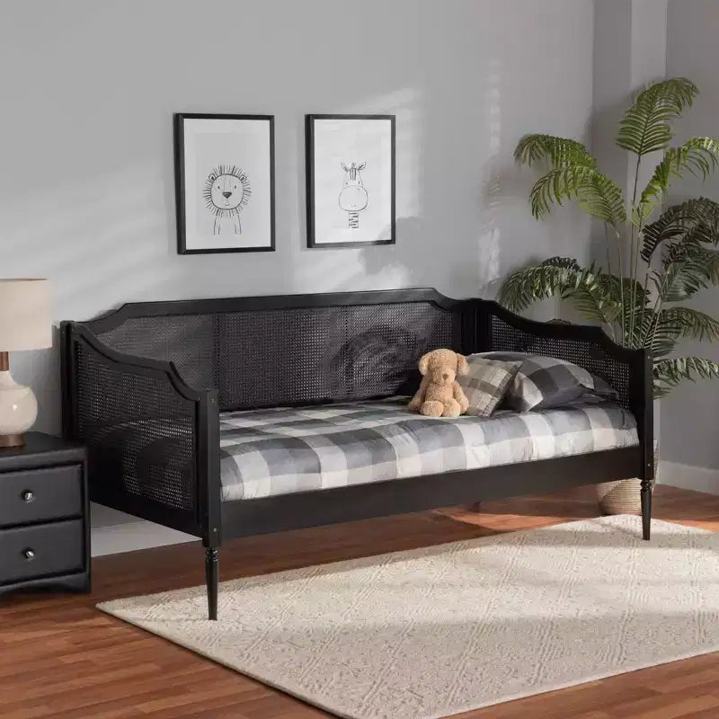 Daybed doppio Hancock Wood & Synthetic Rattan Charcoal - Baxton Studio: Struttura, senza letto estraibile