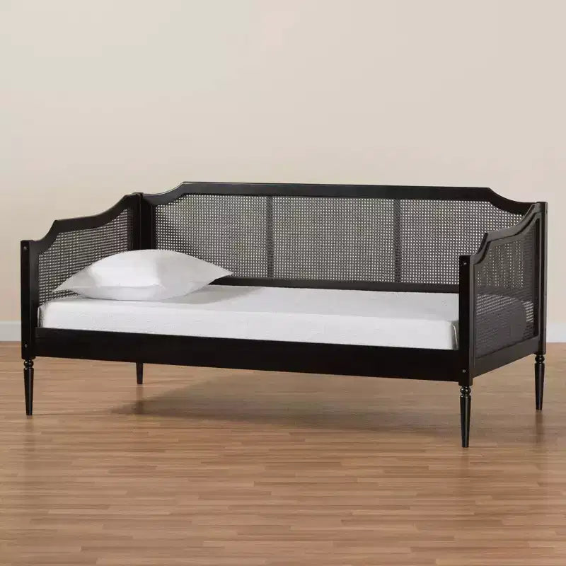 Daybed doppio Hancock Wood & Synthetic Rattan Charcoal - Baxton Studio: Struttura, senza letto estraibile