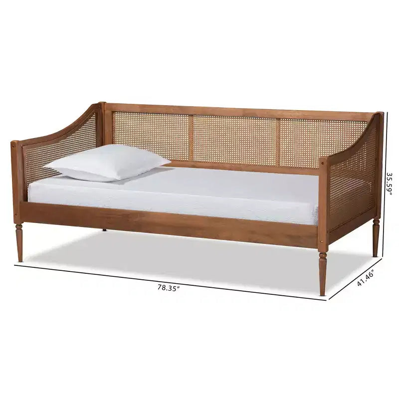 Divano letto Ogden in legno e rattan sintetico con gambe tornite - Baxton Studio: metà secolo, non richiede rete a molle
