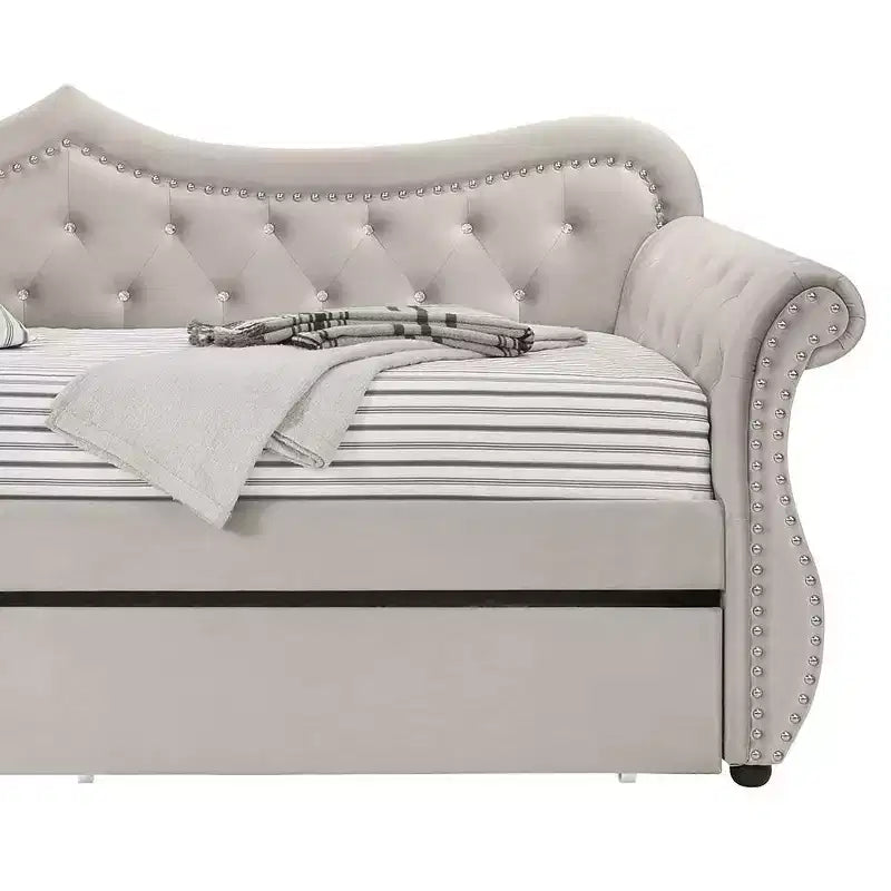 Acme Furniture Letto Adkins una Piazza e Mezza in Velluto Beige
