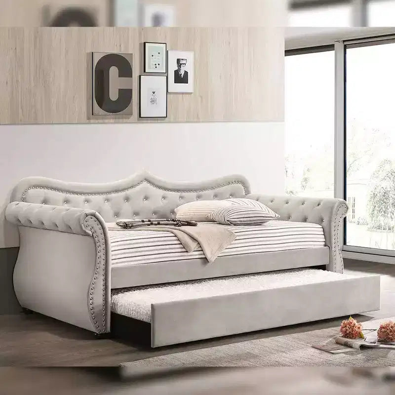 Acme Furniture Letto Adkins una Piazza e Mezza in Velluto Beige