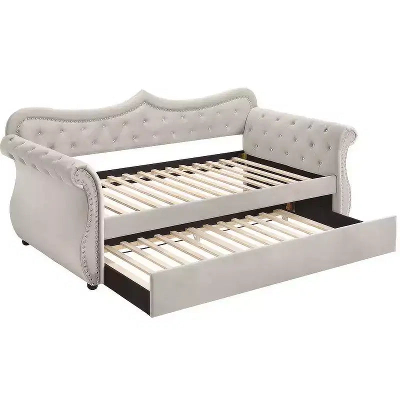 Acme Furniture Letto Adkins una Piazza e Mezza in Velluto Beige