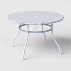 Wicker Round Patio Table Blue/White - Roller Rabbit x