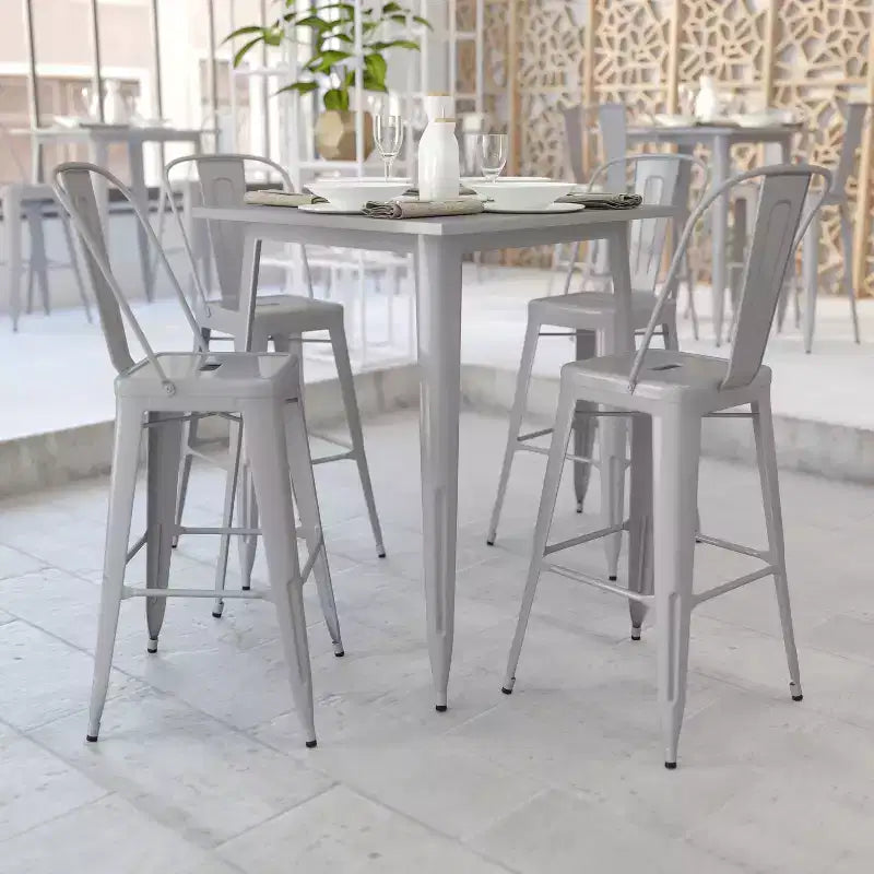 Tavolo Alto da Bar Quadrato in Metallo per Interni ed Esterni Flash Furniture di Qualità Commerciale da 80 cm