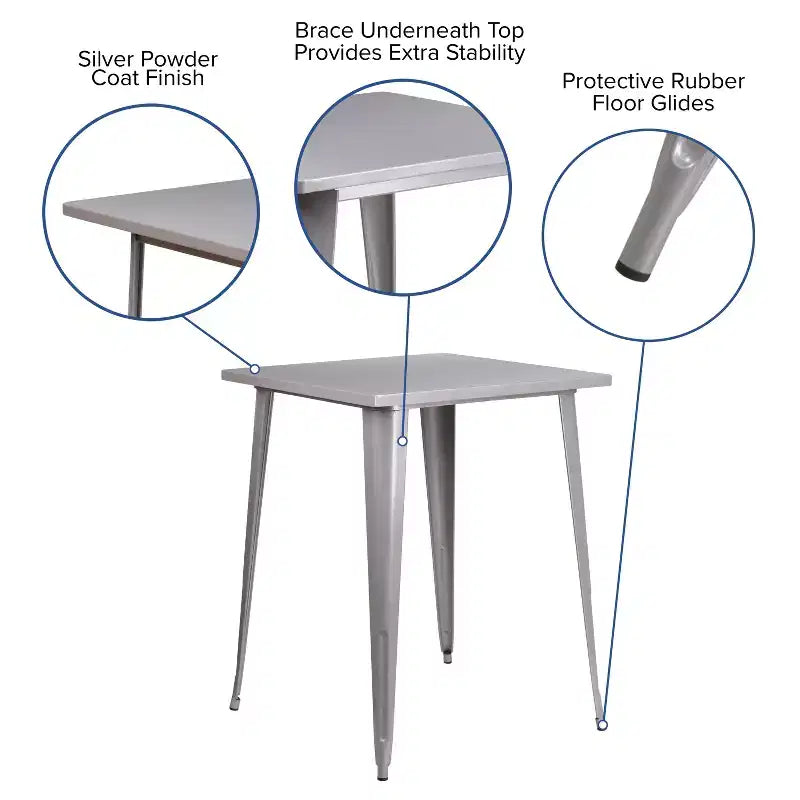 Tavolo Alto da Bar Quadrato in Metallo per Interni ed Esterni Flash Furniture di Qualità Commerciale da 80 cm