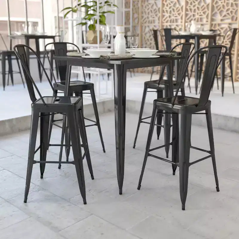 Tavolo Alto da Bar Quadrato in Metallo per Interni ed Esterni Flash Furniture di Qualità Commerciale da 80 cm