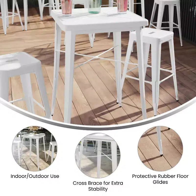 Flash Furniture Tavolo Bar Quadrato in Metallo per Interni ed Esterni di Qualità Commerciale da 60 cm