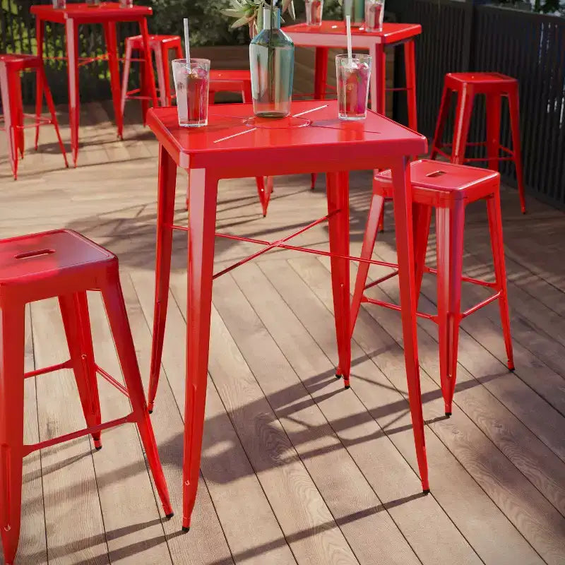 Flash Furniture Tavolo Bar Quadrato in Metallo per Interni ed Esterni di Qualità Commerciale da 60 cm