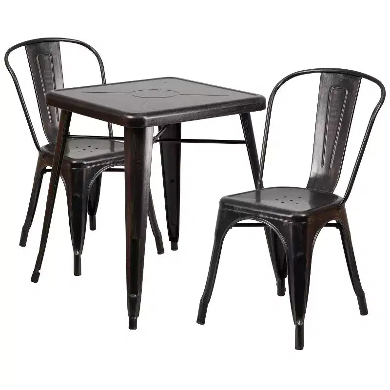 Flash Furniture Set Tavolo Quadrato in Metallo per Interni ed Esterni, Grado Commerciale, 23.75, con 2 Sedie Impilabili
