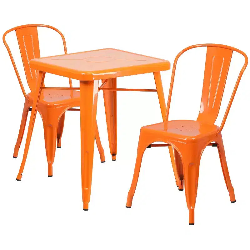 Flash Furniture Set Tavolo Quadrato in Metallo per Interni ed Esterni, Grado Commerciale, 23.75, con 2 Sedie Impilabili