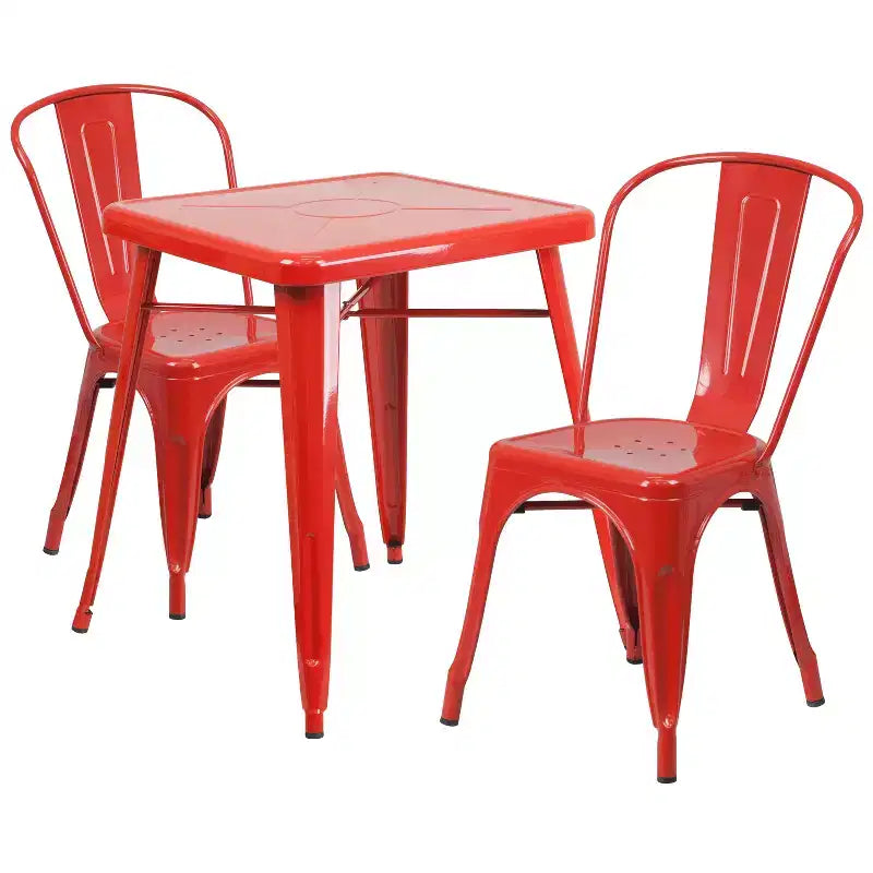 Flash Furniture Set Tavolo Quadrato in Metallo per Interni ed Esterni, Grado Commerciale, 23.75, con 2 Sedie Impilabili