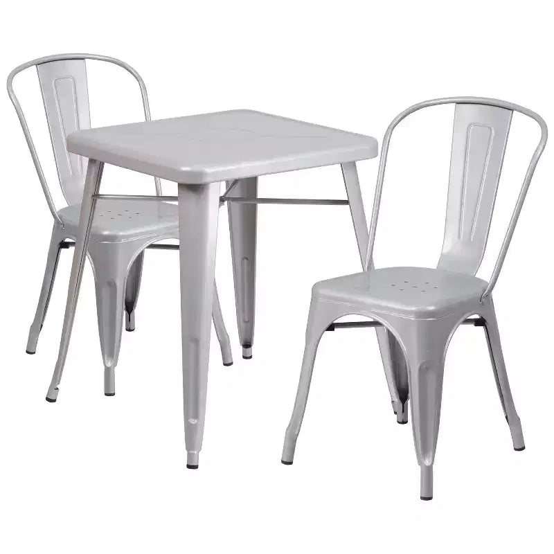 Flash Furniture Set Tavolo Quadrato in Metallo per Interni ed Esterni, Grado Commerciale, 23.75, con 2 Sedie Impilabili