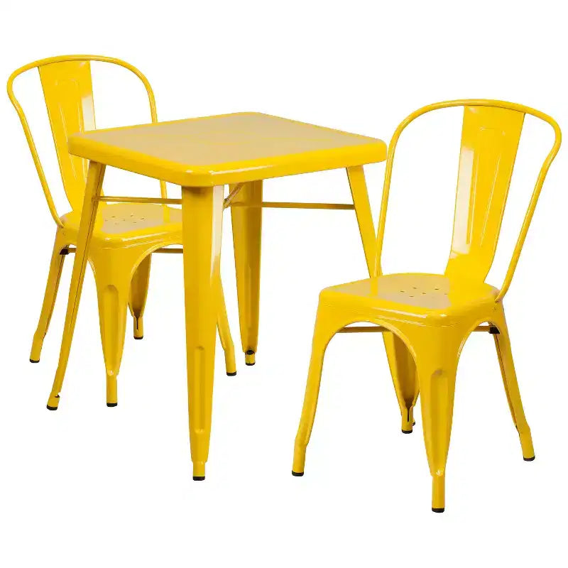 Flash Furniture Set Tavolo Quadrato in Metallo per Interni ed Esterni, Grado Commerciale, 23.75, con 2 Sedie Impilabili