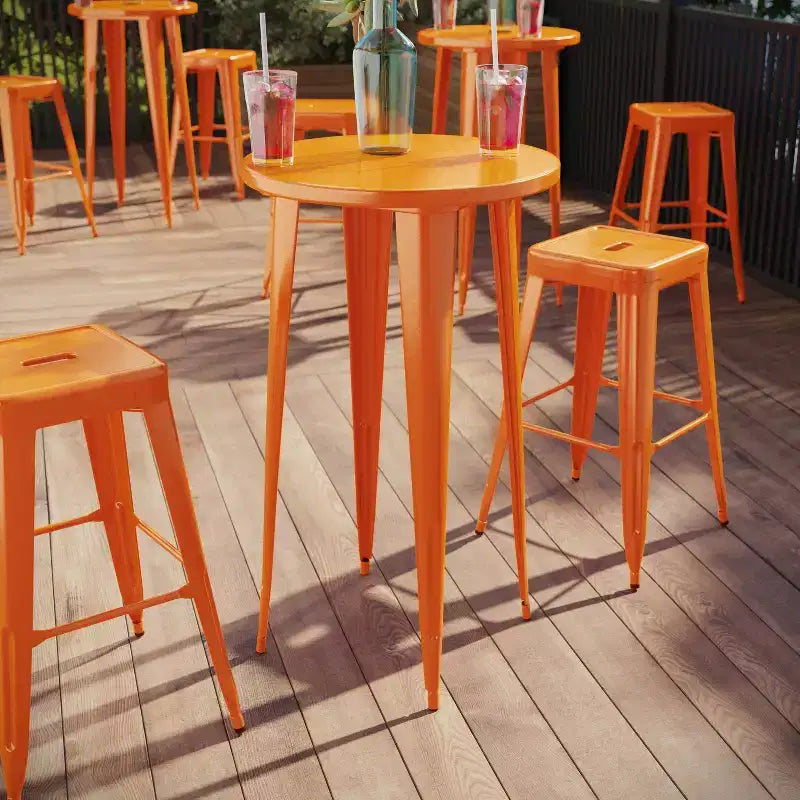Tavolo Rotondo da Bar per Interni/Esterni in Metallo da 24 pollici per Uso Commerciale Flash Furniture