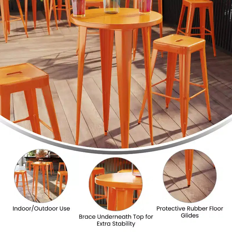 Tavolo Rotondo da Bar per Interni/Esterni in Metallo da 24 pollici per Uso Commerciale Flash Furniture