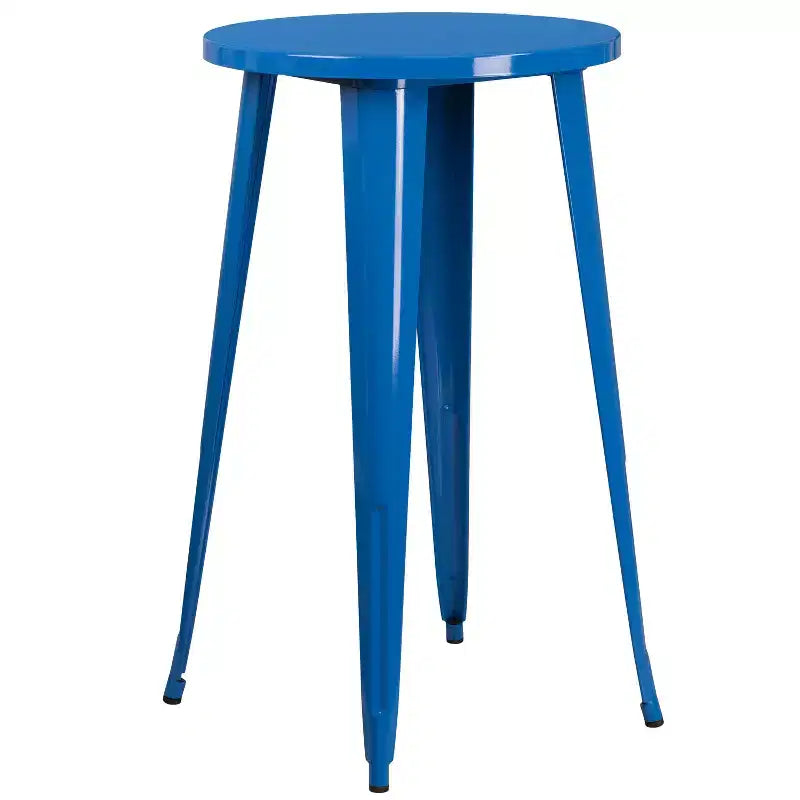 Set da tavolo da bar rotondo in metallo per interni ed esterni Flash Furniture di grado commerciale da 24 pollici con 2 sgabelli con schienale a doghe verticali