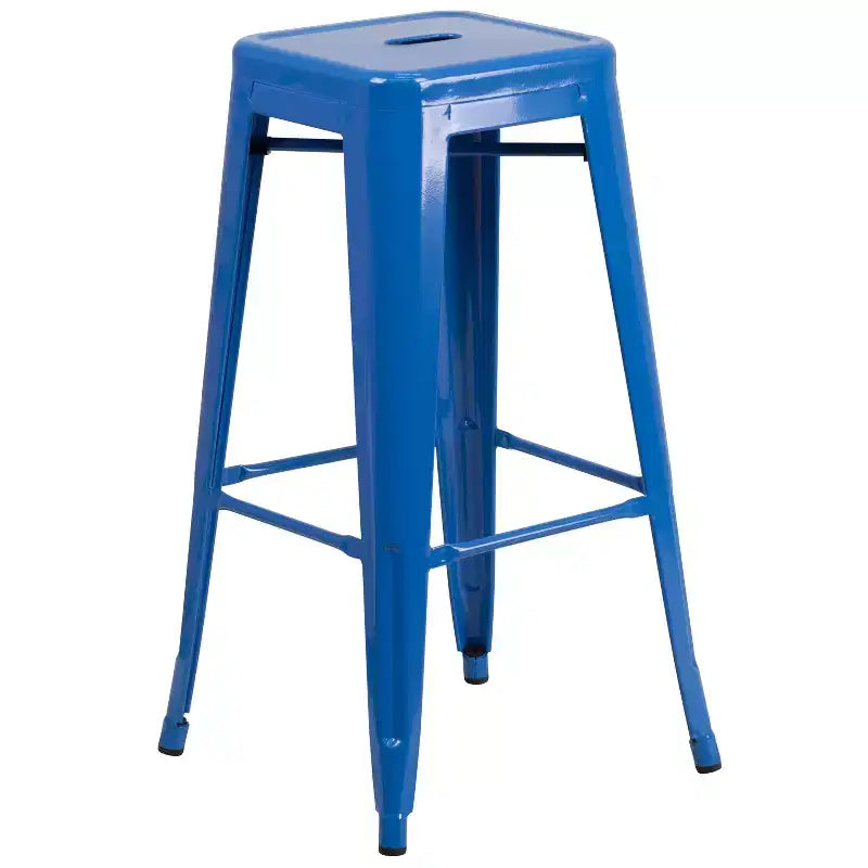 Flash Furniture Tavolo da Bar Rotondo da 24 Pollici in Metallo per Interni ed Esterni con 2 Sgabelli Senza Schienale con Seduta Quadrata