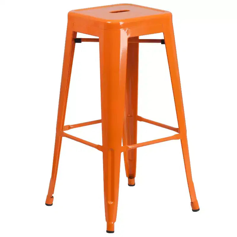 Flash Furniture Tavolo da Bar Rotondo da 24 Pollici in Metallo per Interni ed Esterni con 2 Sgabelli Senza Schienale con Seduta Quadrata