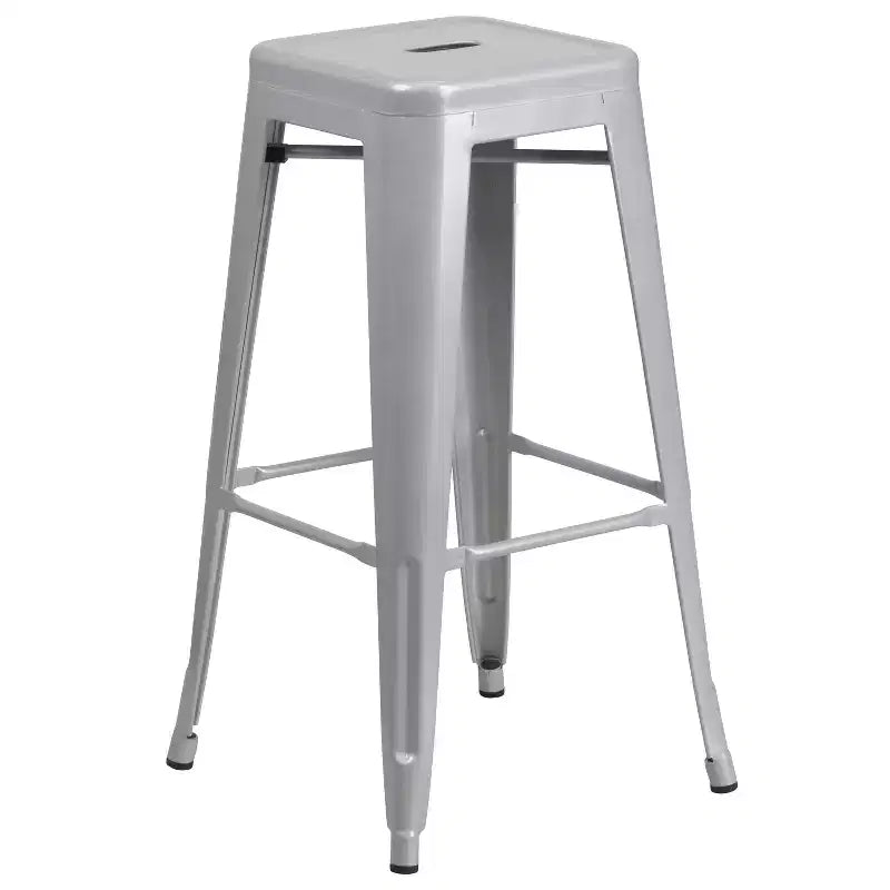 Flash Furniture Tavolo da Bar Rotondo da 24 Pollici in Metallo per Interni ed Esterni con 2 Sgabelli Senza Schienale con Seduta Quadrata