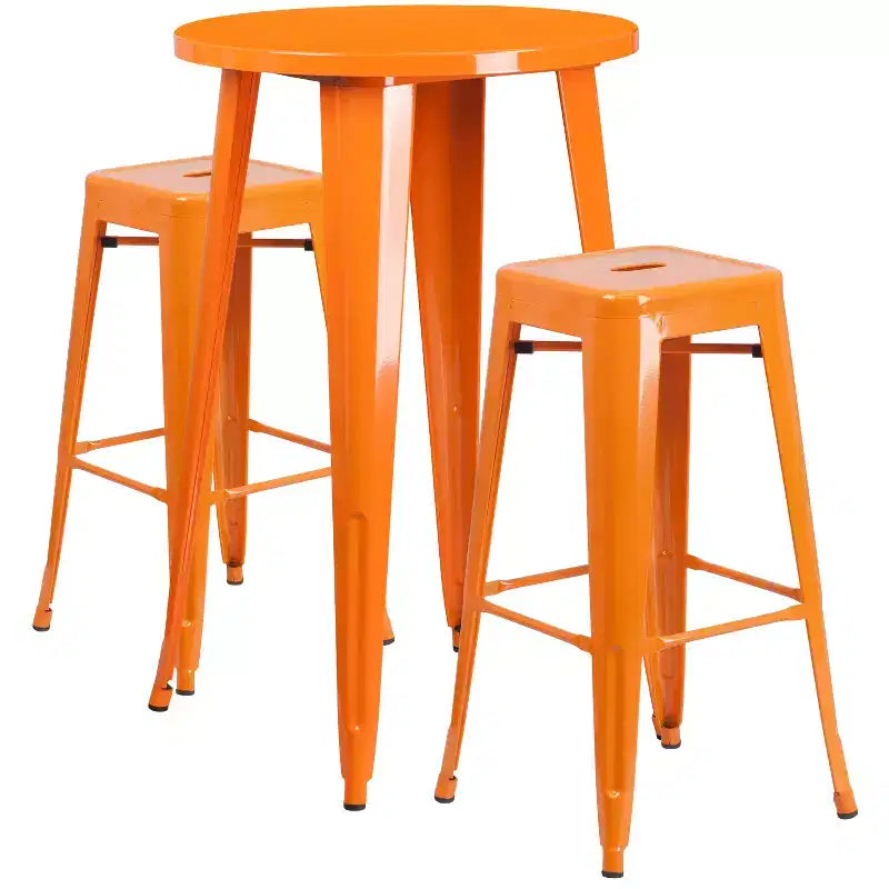 Flash Furniture Commercial Grade 24 Round Metal Indoor-Outdoor Bar Table Set with 2 Square Seat Backless Stools