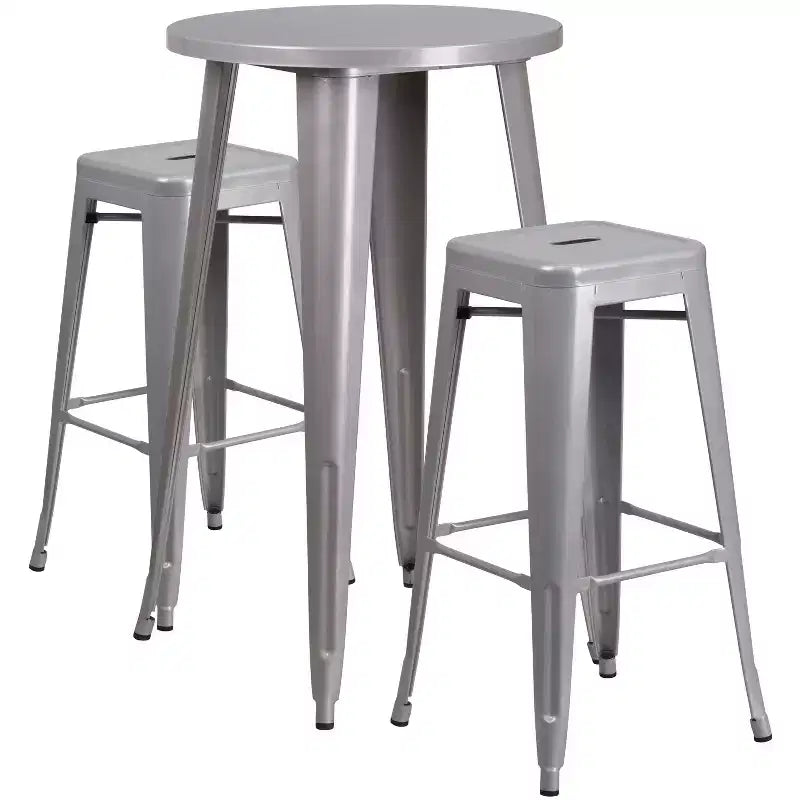 Flash Furniture Tavolo da Bar Rotondo da 24 Pollici in Metallo per Interni ed Esterni con 2 Sgabelli Senza Schienale con Seduta Quadrata
