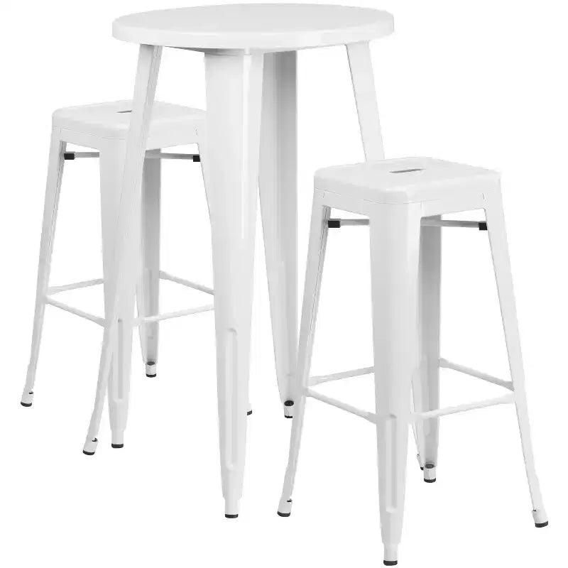 Flash Furniture Tavolo da Bar Rotondo da 24 Pollici in Metallo per Interni ed Esterni con 2 Sgabelli Senza Schienale con Seduta Quadrata