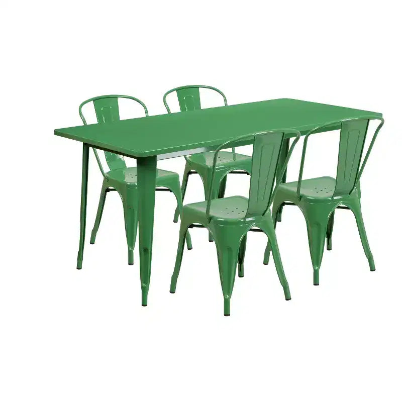 Set Tavolo Rettangolare in Metallo 80x160 cm per Interni-Esterni Flash Furniture di Qualità Commerciale con 4 Sedie Impilabili