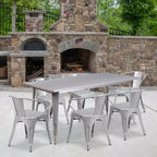 Set Tavolo Rettangolare per Interni ed Esterni in Metallo 80x160 cm con 6 Poltroncine, Grado Commerciale Flash Furniture