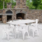 Set Tavolo Rettangolare per Interni ed Esterni in Metallo 80x160 cm con 6 Poltroncine, Grado Commerciale Flash Furniture