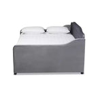 Divano letto Freda rivestito in tessuto velluto con bottoni capitonné - Baxton Studio