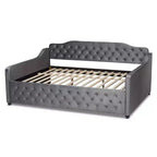 Divano letto Freda rivestito in tessuto velluto con bottoni capitonné - Baxton Studio