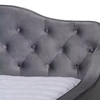 Divano letto Freda rivestito in tessuto velluto con bottoni capitonné - Baxton Studio