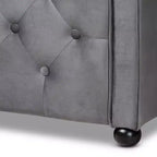Divano letto Freda rivestito in tessuto velluto con bottoni capitonné - Baxton Studio