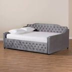 Divano letto Freda rivestito in tessuto velluto con bottoni capitonné - Baxton Studio