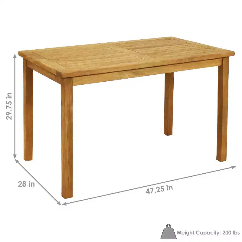 Sunnydaze Tavolo da pranzo rettangolare per esterni in legno massello di teak con finitura antimacchia - 48 - Marrone chiaro