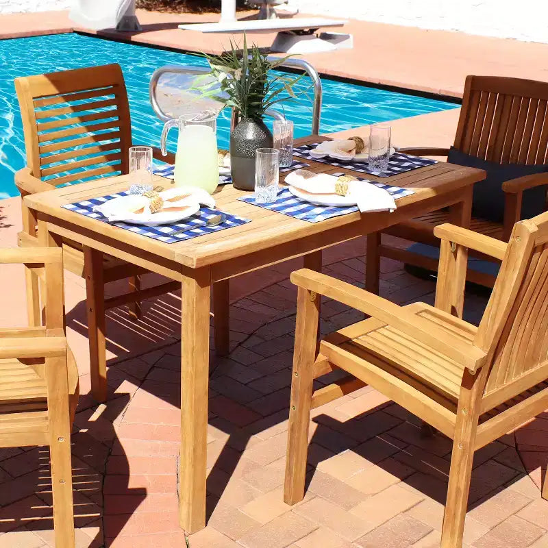 Sunnydaze Tavolo da pranzo rettangolare per esterni in legno massello di teak con finitura antimacchia - 48 - Marrone chiaro