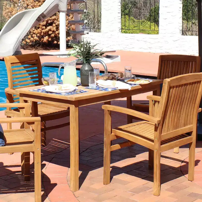 Sunnydaze Tavolo da pranzo rettangolare per esterni in legno massello di teak con finitura antimacchia - 48 - Marrone chiaro