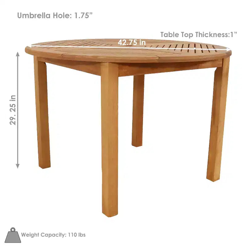 Tavolo da pranzo rotondo per famiglia Sunnydaze da esterno in legno Meranti con finitura a olio di teak - 42 - Marrone
