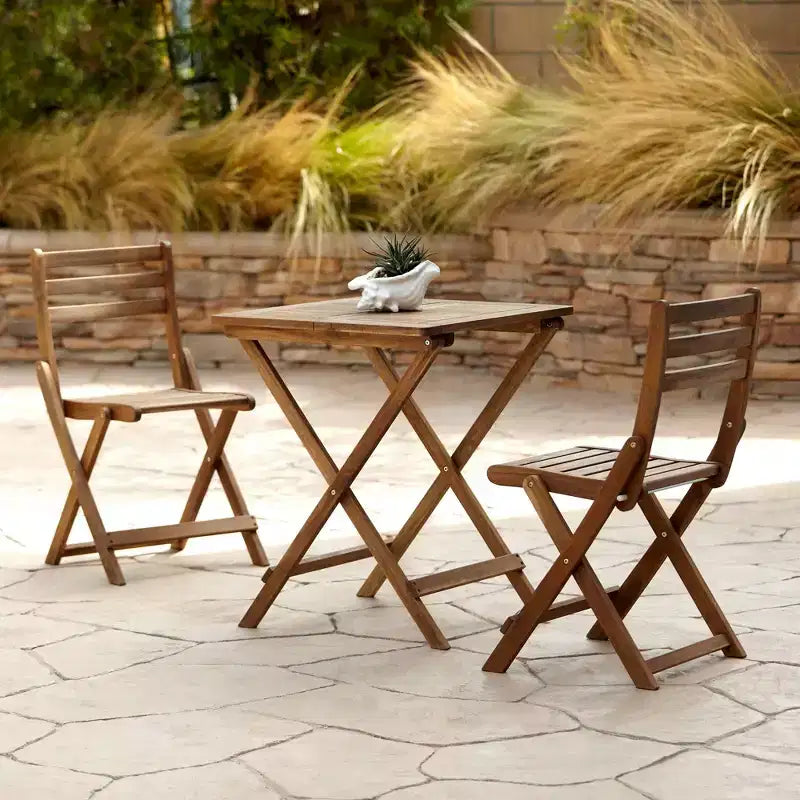 Teal Island Designs Set Bistrò Pieghevole da Esterno da 3 Pezzi in Legno Costiero Tavolo Quadrato e Sedie 59.7 cm di Larghezza Naturale per Portico Patio