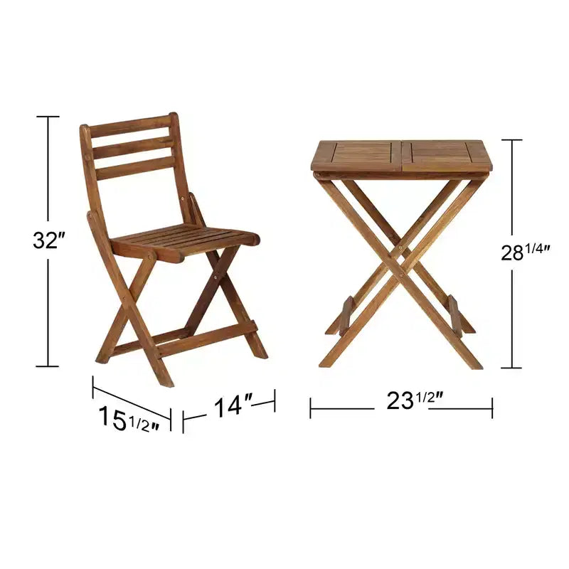 Teal Island Designs Set Bistrò Pieghevole da Esterno da 3 Pezzi in Legno Costiero Tavolo Quadrato e Sedie 59.7 cm di Larghezza Naturale per Portico Patio
