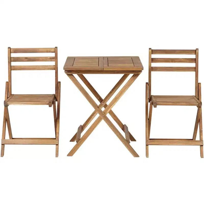 Teal Island Designs Set Bistrò Pieghevole da Esterno da 3 Pezzi in Legno Costiero Tavolo Quadrato e Sedie 59.7 cm di Larghezza Naturale per Portico Patio