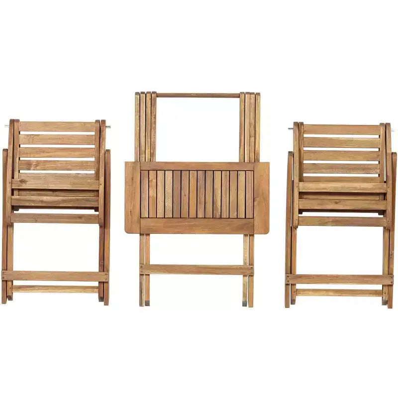Teal Island Designs Set Bistrò Pieghevole da Esterno da 3 Pezzi in Legno Costiero Tavolo Quadrato e Sedie 59.7 cm di Larghezza Naturale per Portico Patio