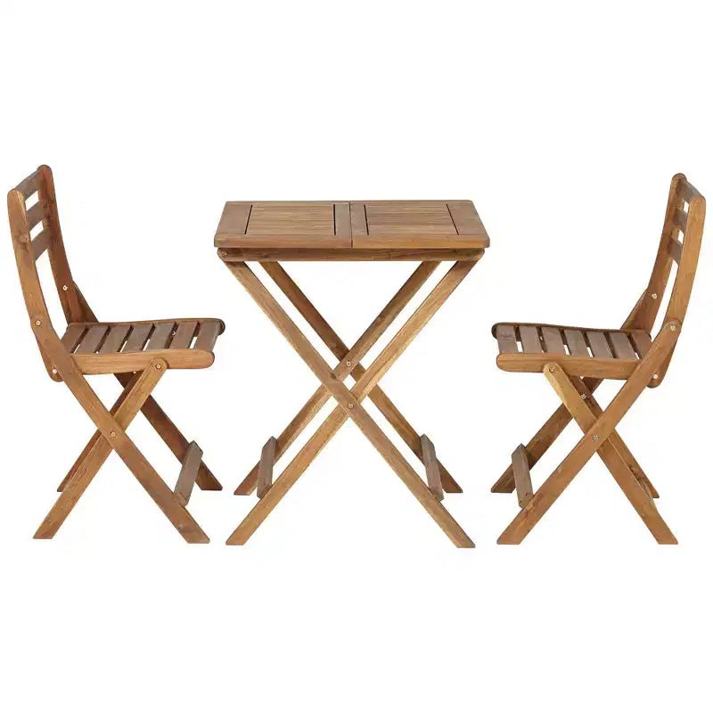 Teal Island Designs Set Bistrò Pieghevole da Esterno da 3 Pezzi in Legno Costiero Tavolo Quadrato e Sedie 59.7 cm di Larghezza Naturale per Portico Patio