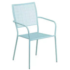 Tavolo da Patio in Acciaio Rotondo da 35,25 Pollici per Interni/Esterni di Grado Commerciale Flash Furniture Oia con 2 Sedie con Schienale Quadrato