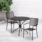 Tavolo da Patio in Acciaio Rotondo da 35,25 Pollici per Interni/Esterni di Grado Commerciale Flash Furniture Oia con 2 Sedie con Schienale Quadrato