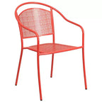 Set tavolo da patio Flash Furniture Oia commerciale da 35,5 pollici quadrato in acciaio per interni ed esterni con 2 sedie con schienale rotondo