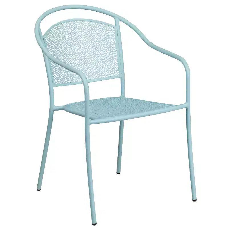 Set tavolo da patio Flash Furniture Oia commerciale da 35,5 pollici quadrato in acciaio per interni ed esterni con 2 sedie con schienale rotondo